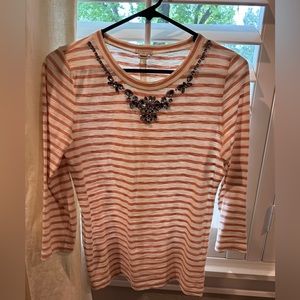 J.Crew striped white peach necklace shirt